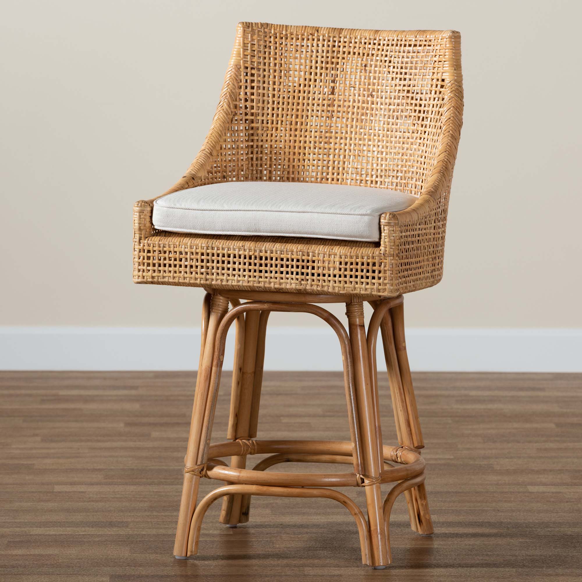 Baxton Studio Bella Modern Bohemian Natural Brown Rattan Counter Stool