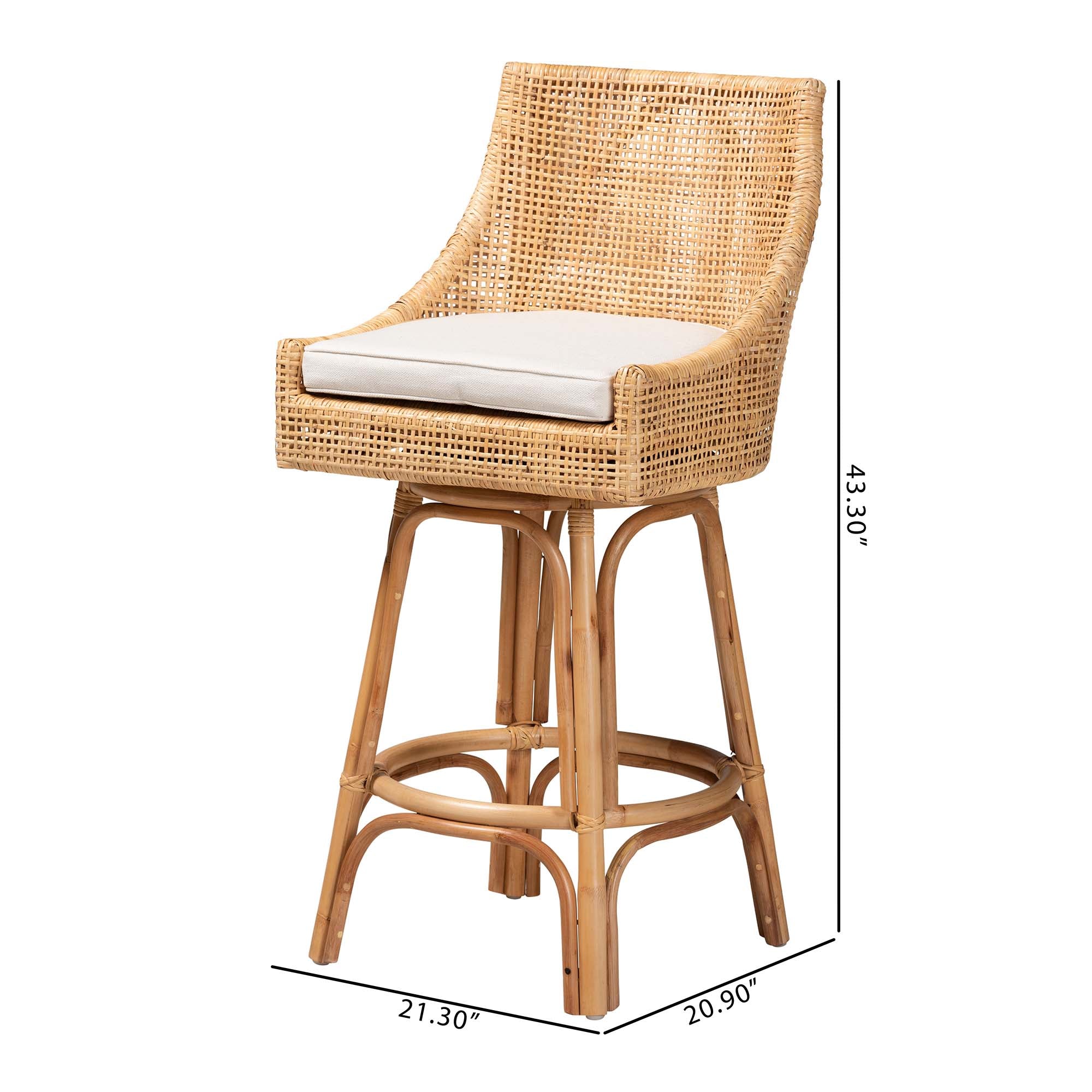 Baxton Studio Bella Modern Bohemian Natural Brown Rattan Bar Stool