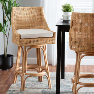 Baxton Studio Bella Modern Bohemian Natural Brown Rattan Bar Stool