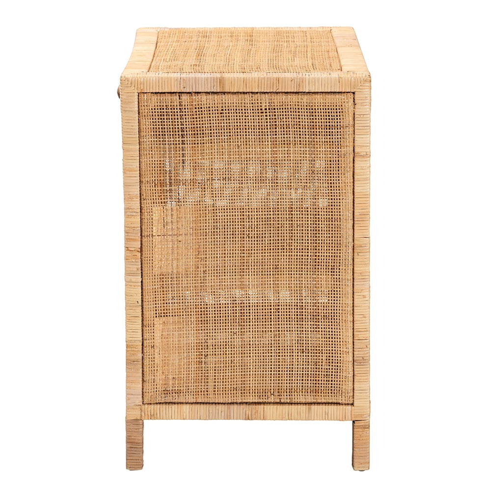 Baxton Studio Bella Modern Bohemian Natural Brown Mahogany Wood And Natural Rattan 1-Drawer Console Table