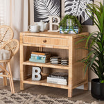 Load image into Gallery viewer, Baxton Studio Bella Modern Bohemian Natural Brown Mahogany Wood And Natural Rattan 1-Drawer Console Table
