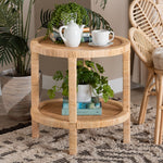 Load image into Gallery viewer, Baxton Studio Bella Modern Bohemian Natural Brown Mahogany Wood And Natural Rattan 2-Tier End Table
