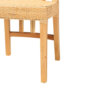 Baxton Studio Monaco Modern Bohemian Oak Brown Finished Mahogany Wood And Natural Rattan Dining Chair