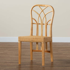 Baxton Studio Monaco Modern Bohemian Oak Brown Finished Mahogany Wood And Natural Rattan Dining Chair