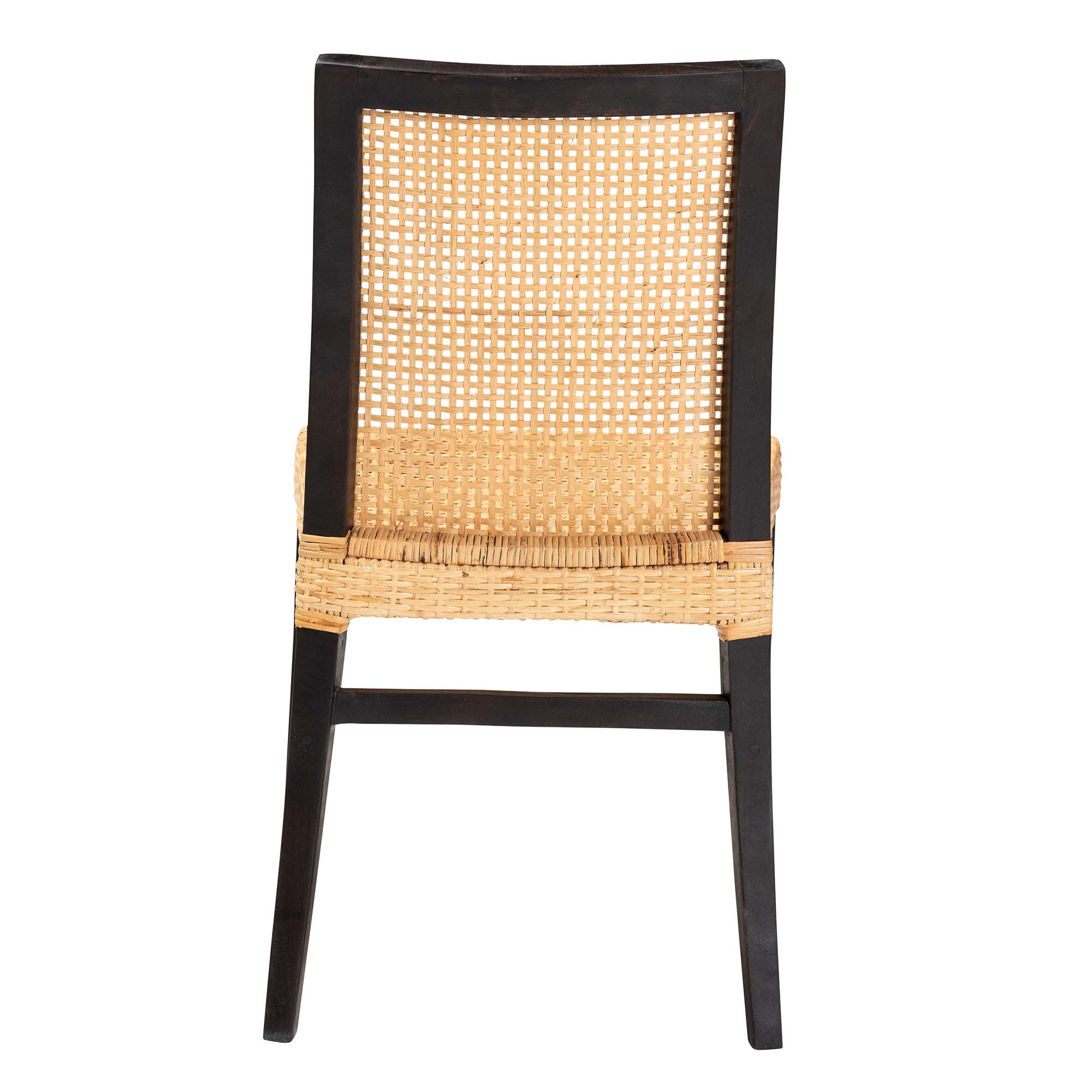 Baxton Studio Lingga Modern Bohemian Dark Brown Mahogany Wood And Natural Rattan Dining Chair