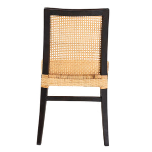 Baxton Studio Lingga Modern Bohemian Dark Brown Mahogany Wood And Natural Rattan Dining Chair