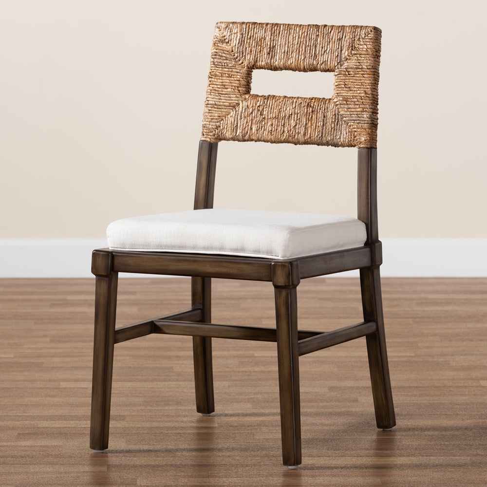 Baxton Studio Porsha Modern Bohemian Dark Brown Finished Mahogany Wood And Natural Rattan Dining Chair