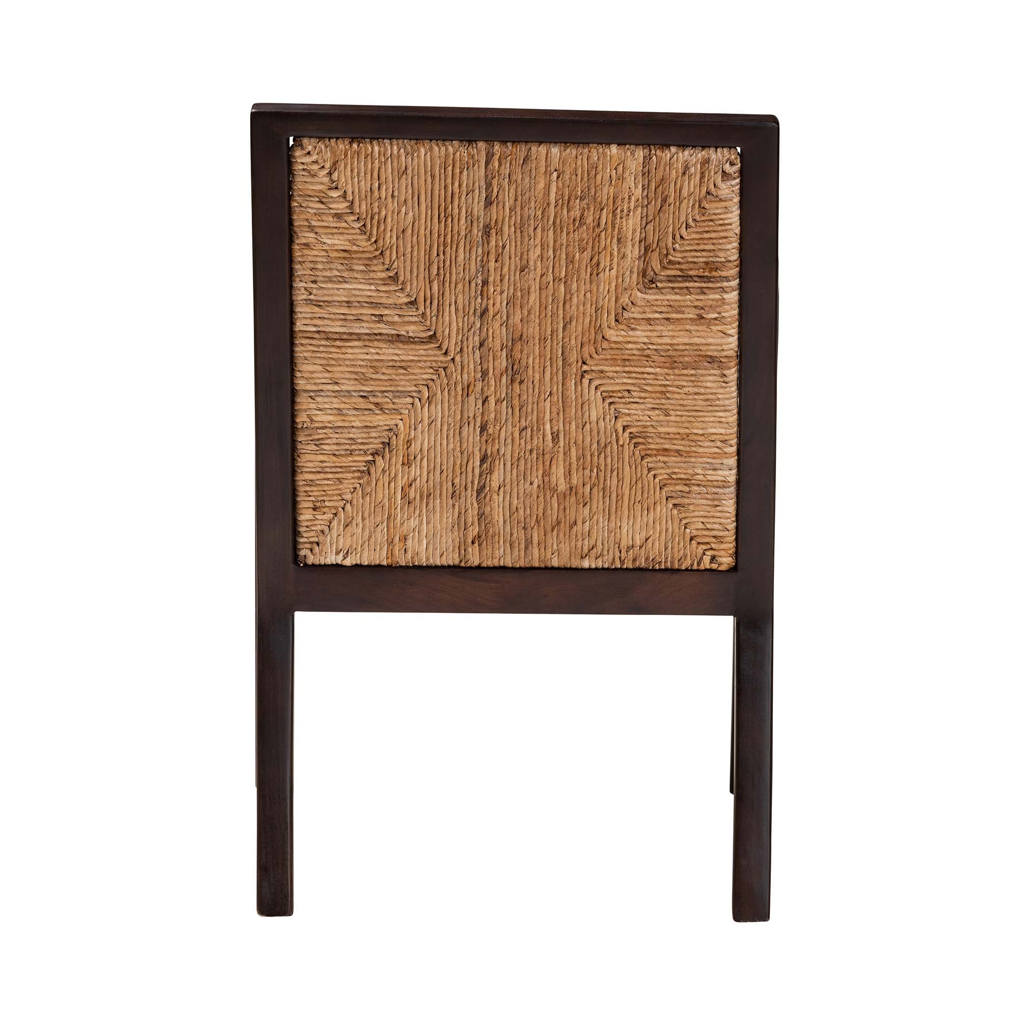 Baxton Studio Joana Modern Bohemian Dark Brown Mahogany Wood And Natural Seagrass Dining Arm Chair