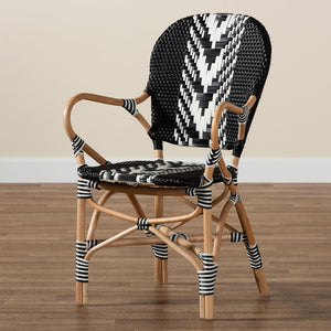 Baxton Studio Wallis Modern French Two-Tone Black And White Weaving And Natural Rattan Indoor Dining Chair