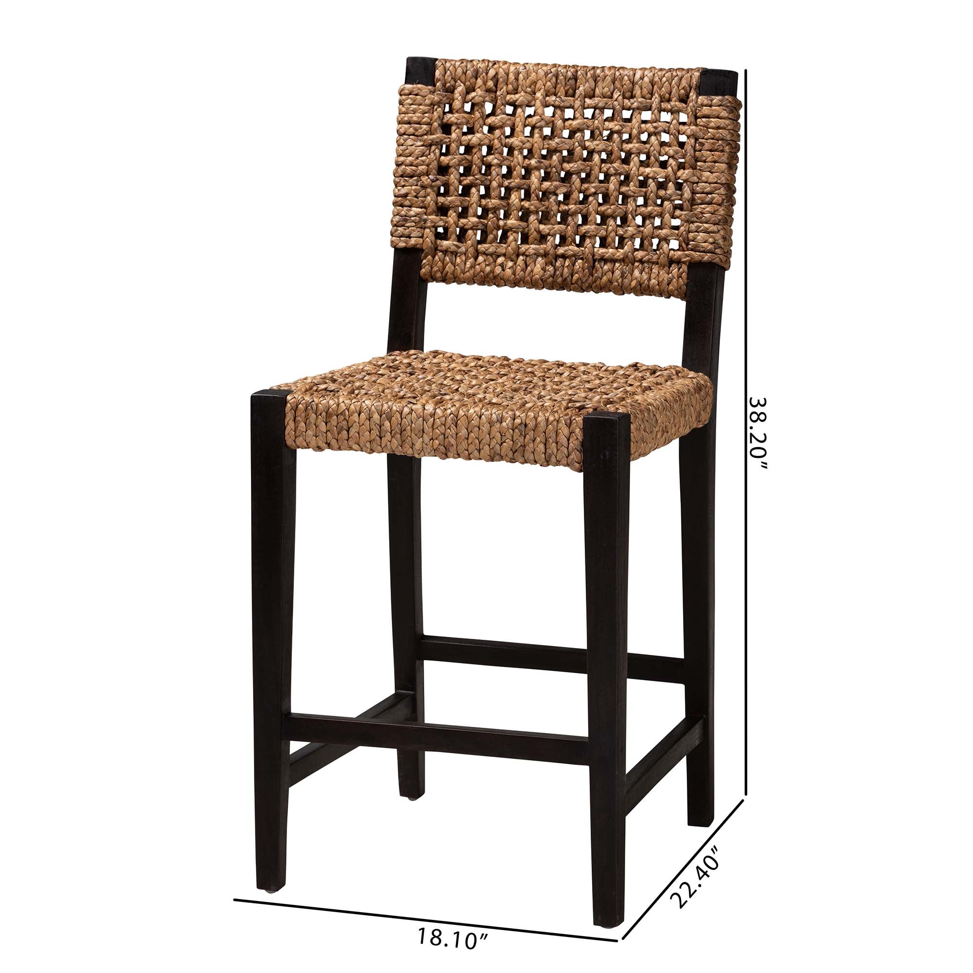 Baxton Studio Alise Modern Bohemian Dark Brown Mahogany Wood And Seagrass Counter Stool