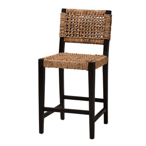 Baxton Studio Alise Modern Bohemian Dark Brown Mahogany Wood And Seagrass Counter Stool