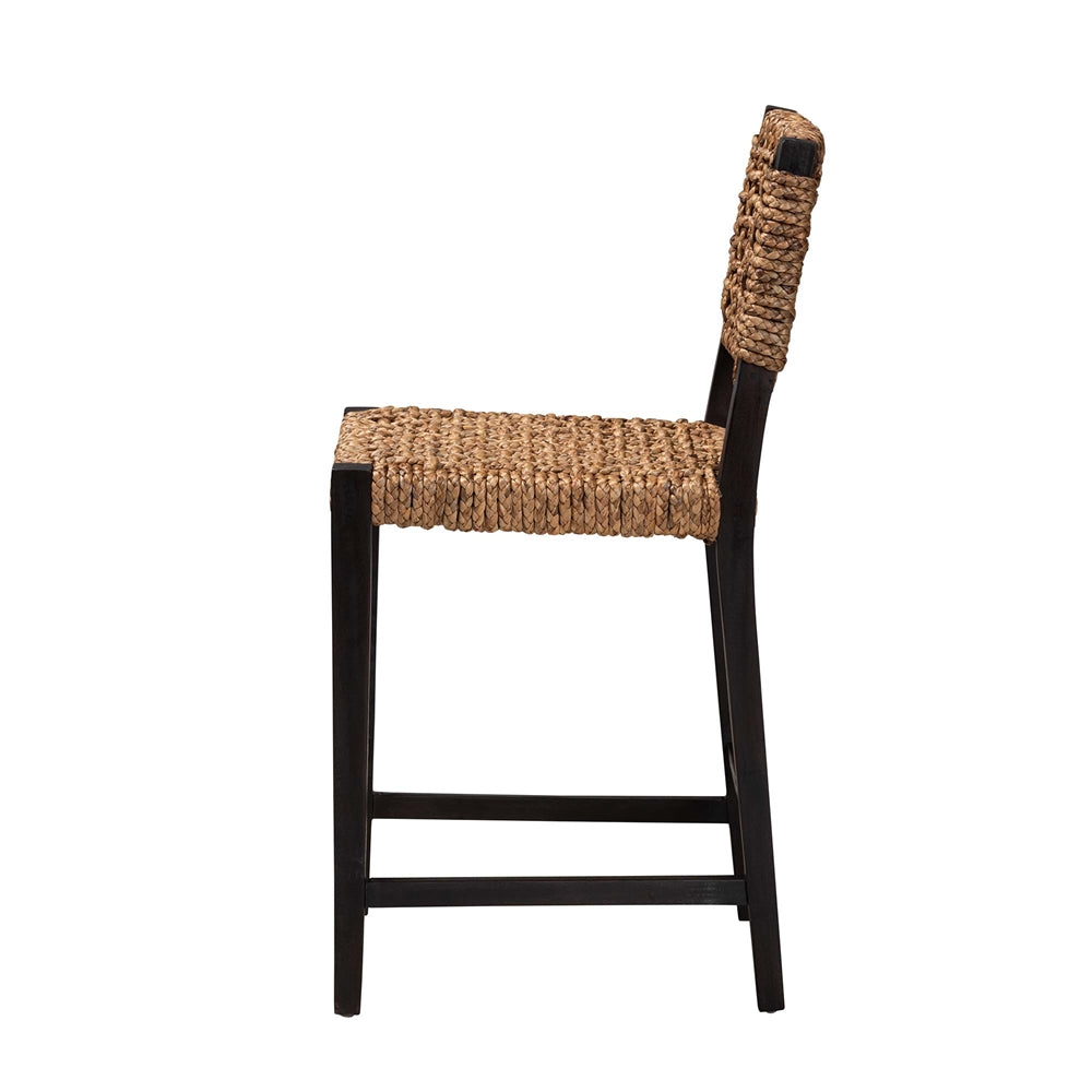 Baxton Studio Alise Modern Bohemian Dark Brown Mahogany Wood And Seagrass Counter Stool