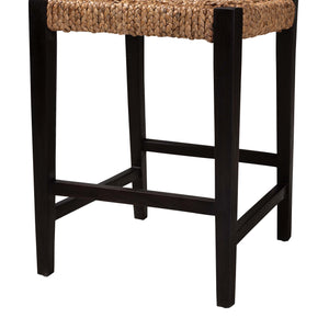 Baxton Studio Alise Modern Bohemian Dark Brown Mahogany Wood And Seagrass Counter Stool