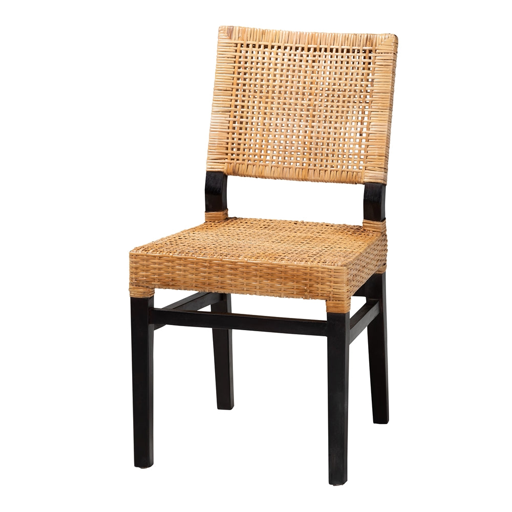 Baxton Studio Lesia Modern Bohemian Natural Brown Rattan And Espresso Brown Mahogany Wood Dining Chair