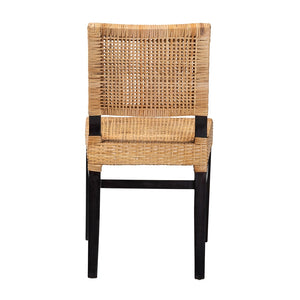 Baxton Studio Lesia Modern Bohemian Natural Brown Rattan And Espresso Brown Mahogany Wood Dining Chair