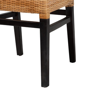 Baxton Studio Lesia Modern Bohemian Natural Brown Rattan And Espresso Brown Mahogany Wood Dining Chair