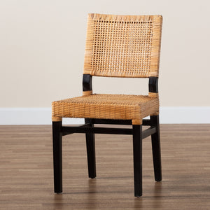 Baxton Studio Lesia Modern Bohemian Natural Brown Rattan And Espresso Brown Mahogany Wood Dining Chair