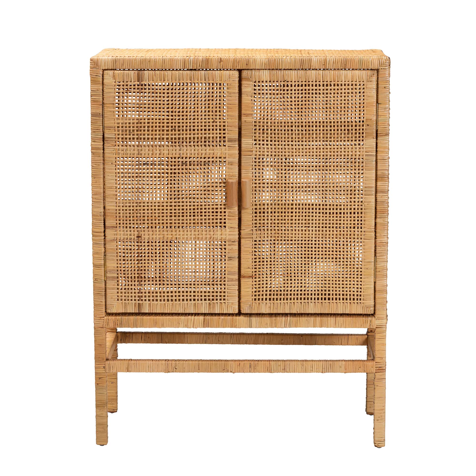 Baxton Studio Vivan Modern Bohemian Natural Brown Rattan And Mahogany Wood 3-Shelf Storage Cabinet