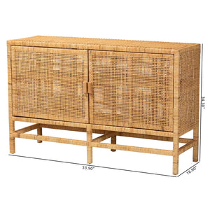 Baxton Studio Vivan Modern Bohemian Natural Brown Rattan And Mahogany Wood Storage Cabinet