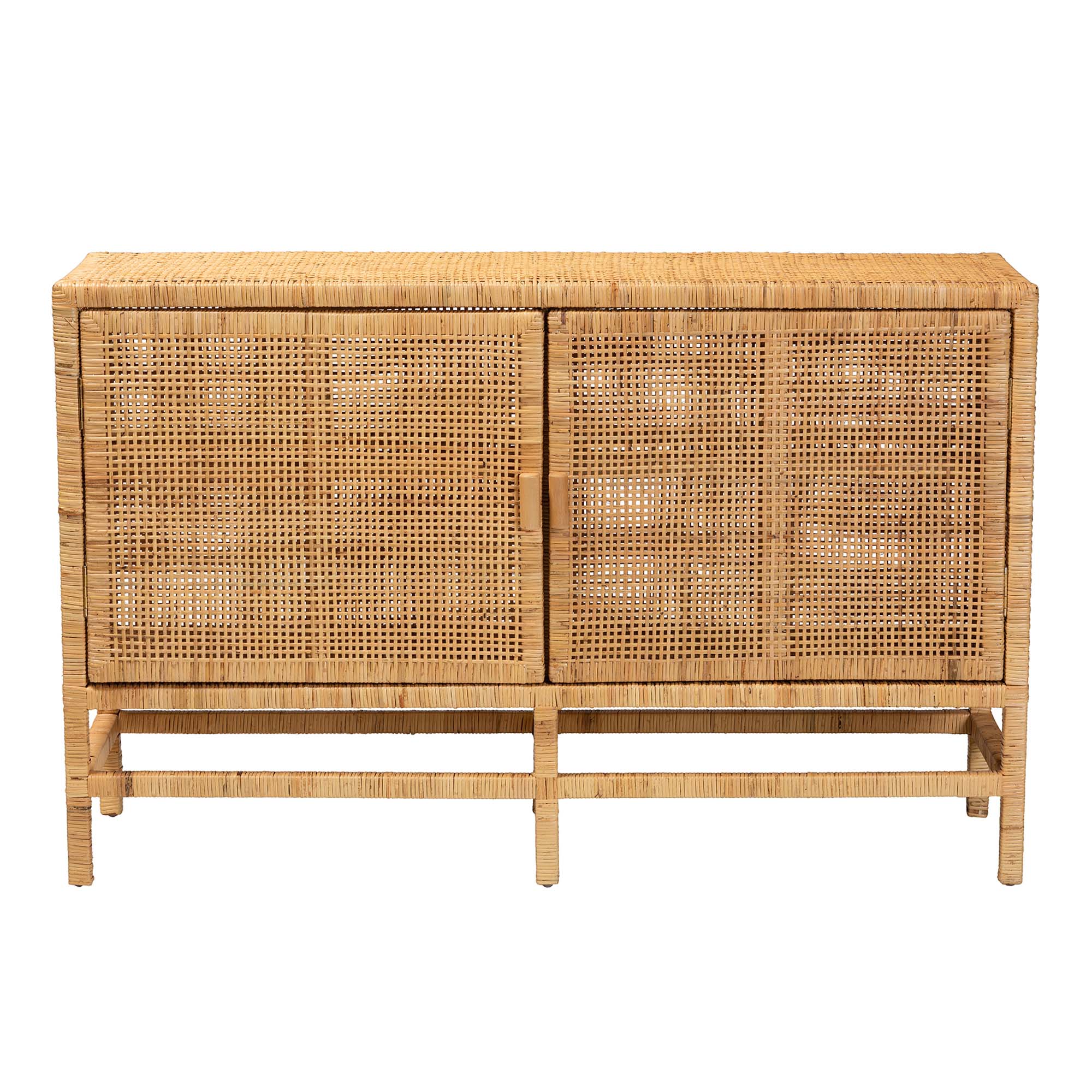 Baxton Studio Vivan Modern Bohemian Natural Brown Rattan And Mahogany Wood Storage Cabinet