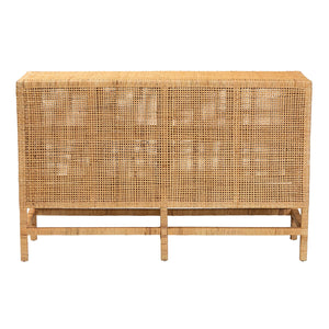 Baxton Studio Vivan Modern Bohemian Natural Brown Rattan And Mahogany Wood Storage Cabinet