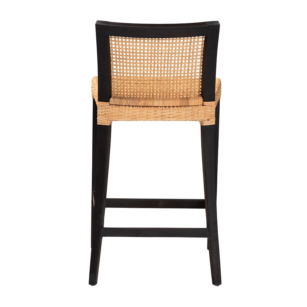 Baxton Studio Lingga Modern Bohemian Dark Brown Mahogany Wood And Natural Rattan Counter Stool