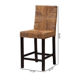 Baxton Studio Laymi Modern Bohemian Dark Brown Mahogany Wood And Seagrass Counter Stool