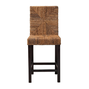 Baxton Studio Laymi Modern Bohemian Dark Brown Mahogany Wood And Seagrass Counter Stool