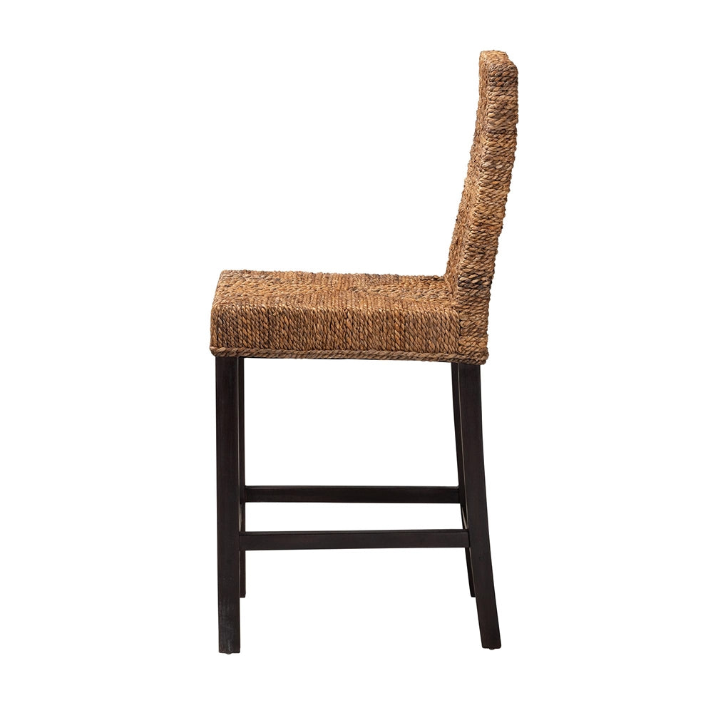 Baxton Studio Laymi Modern Bohemian Dark Brown Mahogany Wood And Seagrass Counter Stool