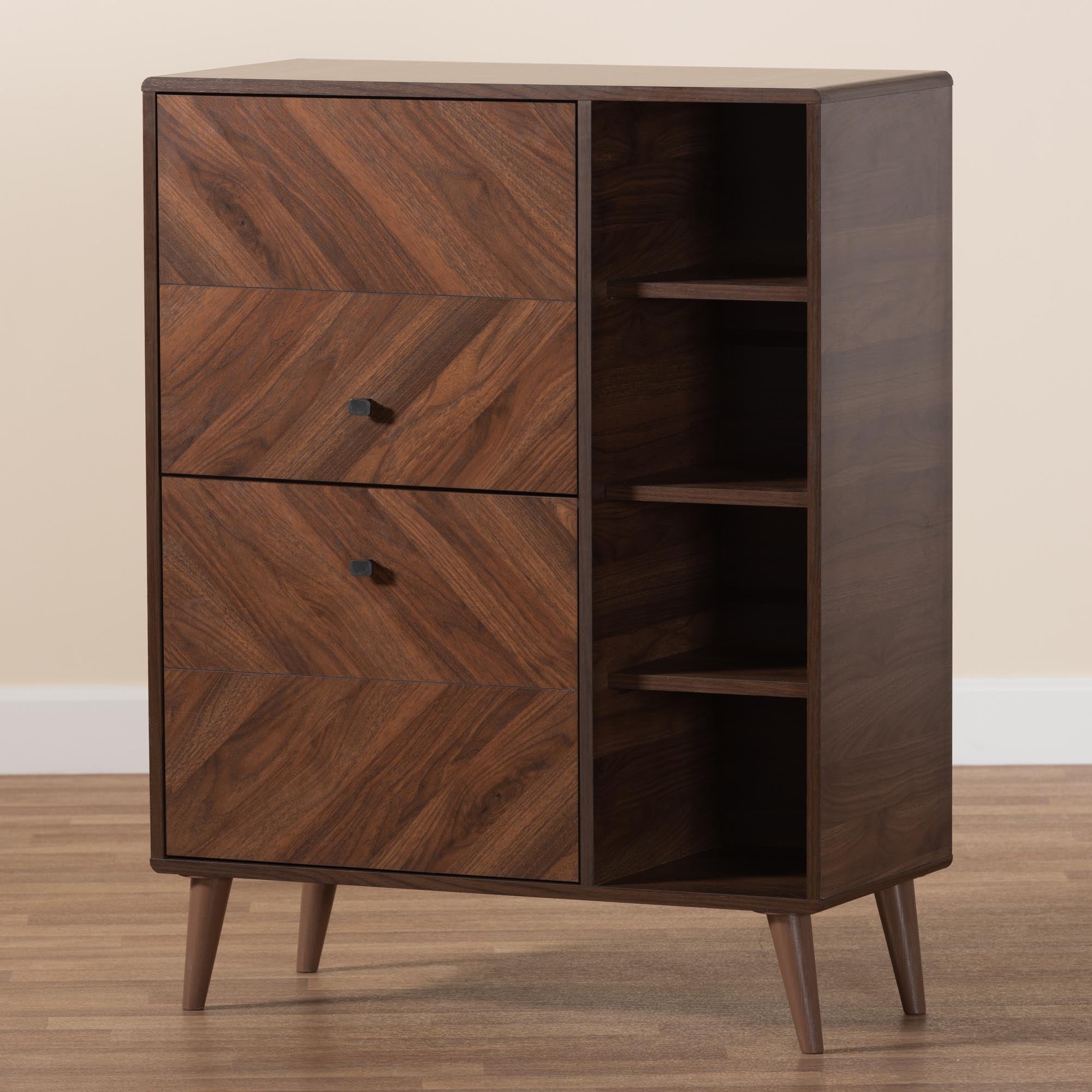 Baxton Studio Keiran Mid-Century Modern Walnut Brown Finished Wood 2-Door Shoe Cabinet