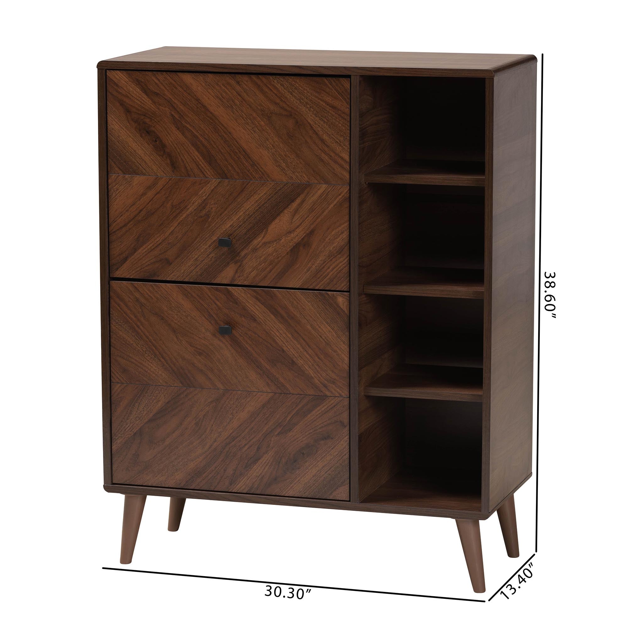 Baxton Studio Keiran Mid-Century Modern Walnut Brown Finished Wood 2-Door Shoe Cabinet