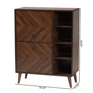 Baxton Studio Keiran Mid-Century Modern Walnut Brown Finished Wood 2-Door Shoe Cabinet