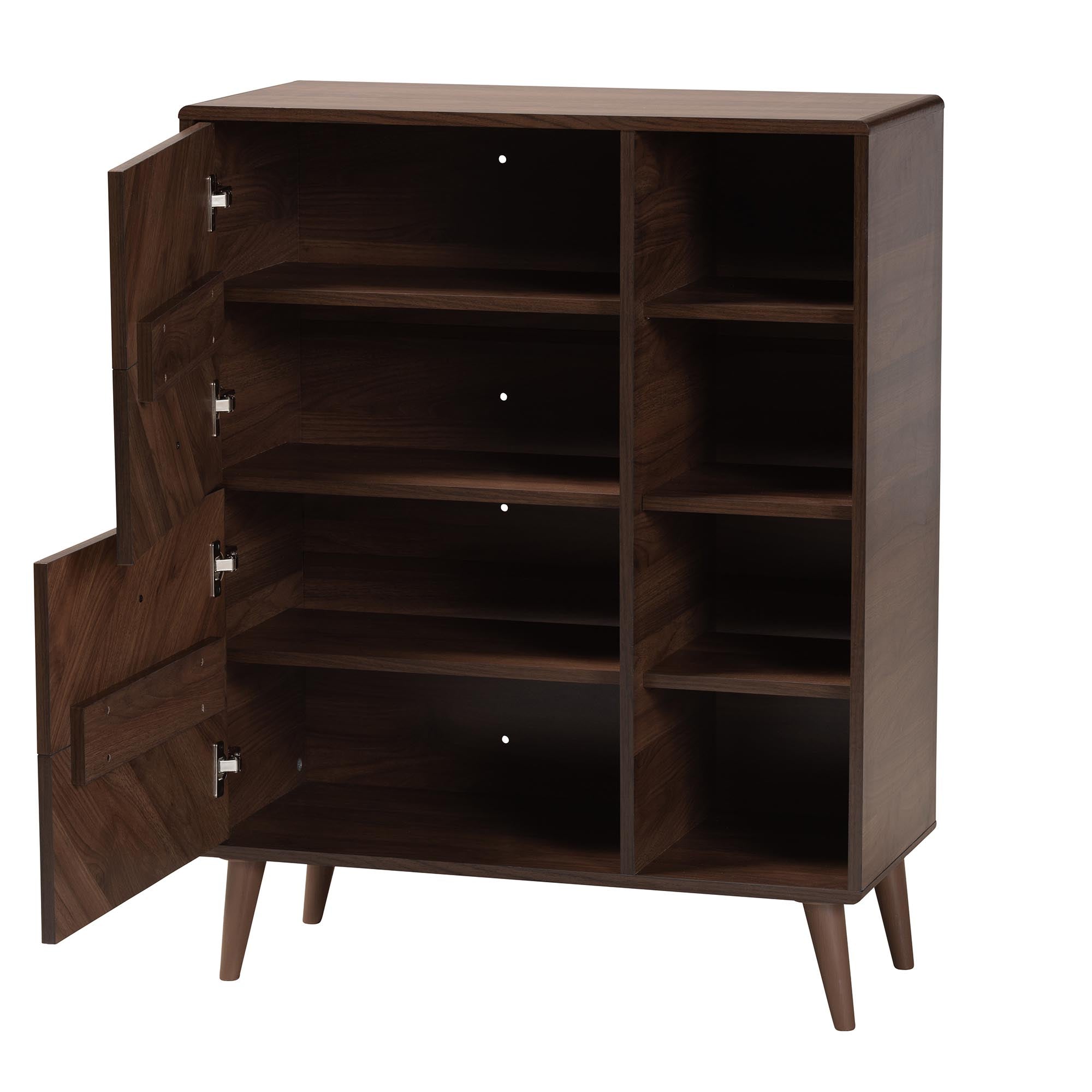 Baxton Studio Keiran Mid-Century Modern Walnut Brown Finished Wood 2-Door Shoe Cabinet