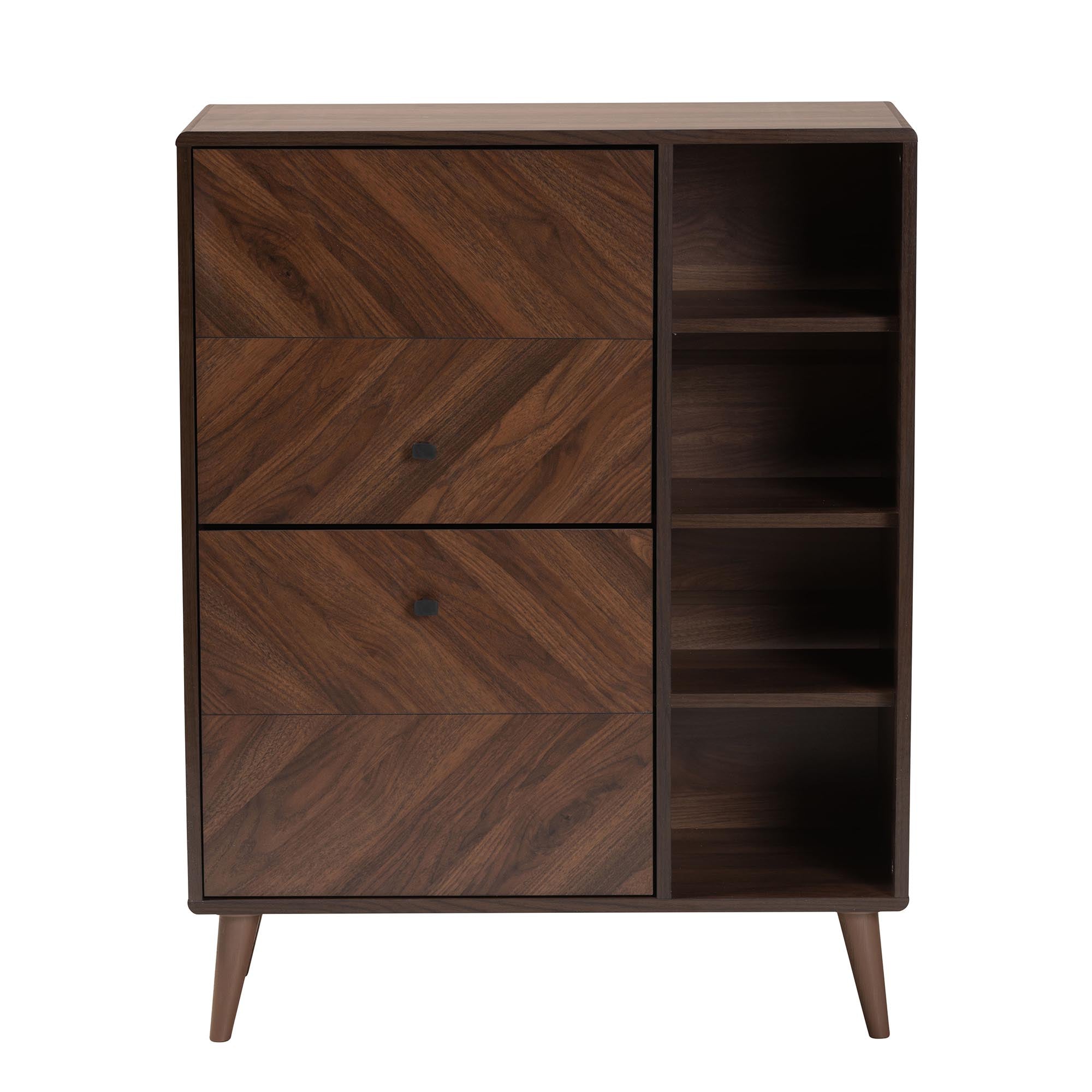 Baxton Studio Keiran Mid-Century Modern Walnut Brown Finished Wood 2-Door Shoe Cabinet