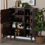 Load image into Gallery viewer, Baxton Studio Keiran Mid-Century Modern Walnut Brown Finished Wood 2-Door Shoe Cabinet
