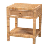 Load image into Gallery viewer, Baxton Studio Adelia Modern Bohemian Natural Rattan And Mahogany Wood 1-Drawer Nightstand
