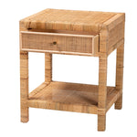 Load image into Gallery viewer, Baxton Studio Adelia Modern Bohemian Natural Rattan And Mahogany Wood 1-Drawer Nightstand
