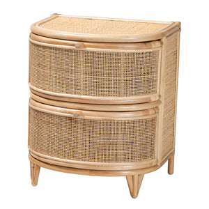 Baxton Studio Oleta Modern Bohemian Natural Brown Rattan 2-Drawer Nightstand