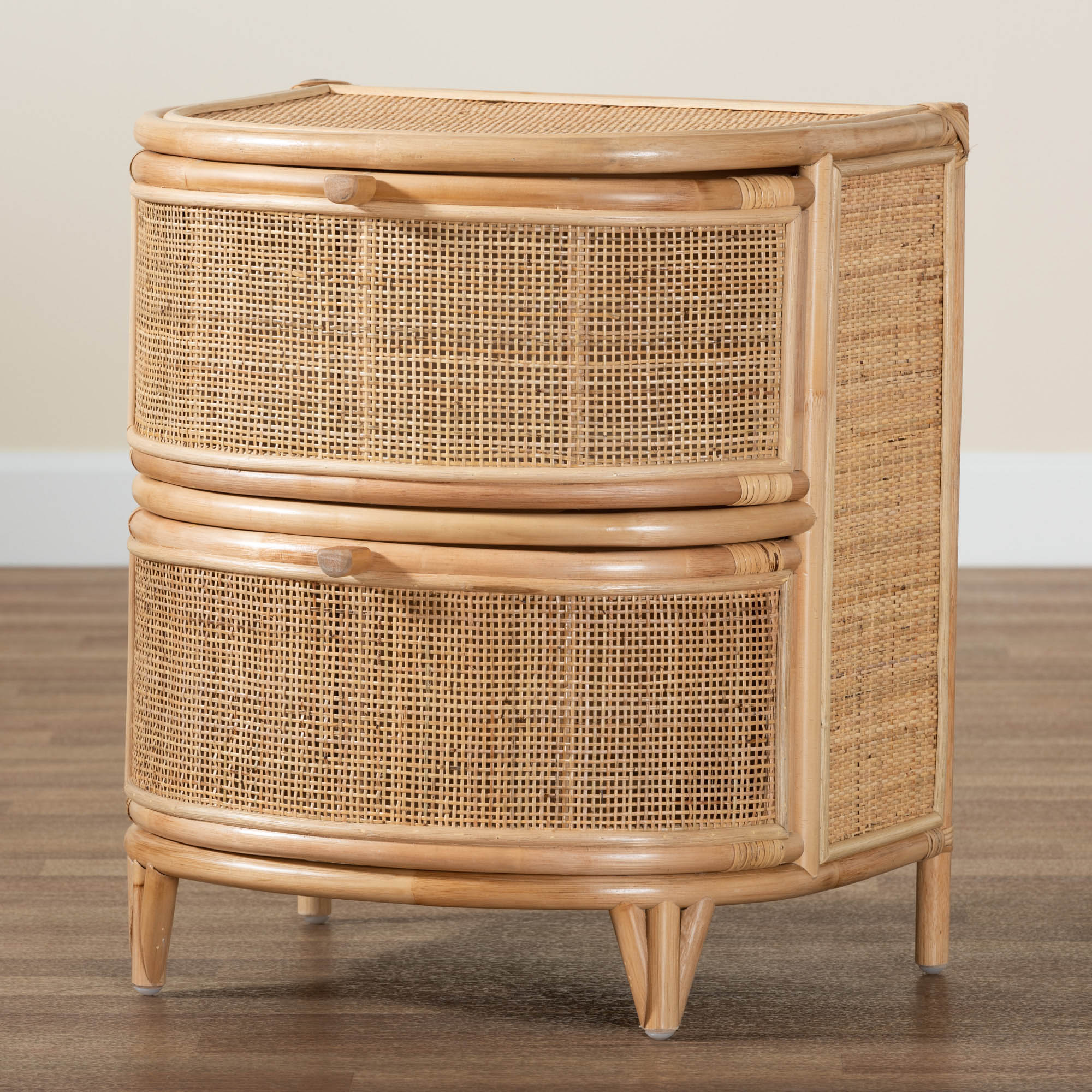 Baxton Studio Oleta Modern Bohemian Natural Brown Rattan 2-Drawer Nightstand