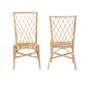 Baxton Studio Doria Modern Bohemian Natural Brown Rattan 2-Piece Dining Chair Set