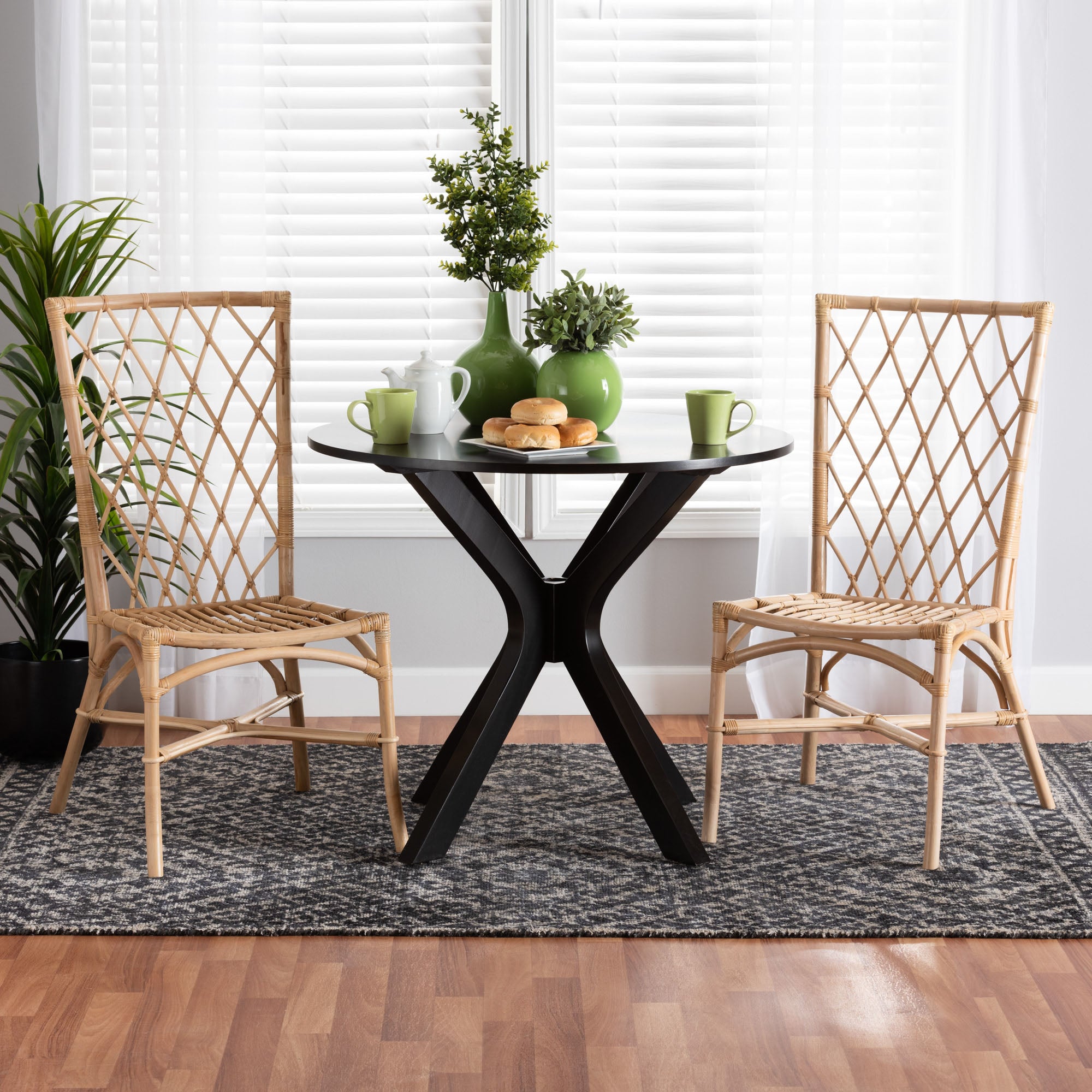 Baxton Studio Doria Modern Bohemian Natural Brown Rattan 2-Piece Dining Chair Set