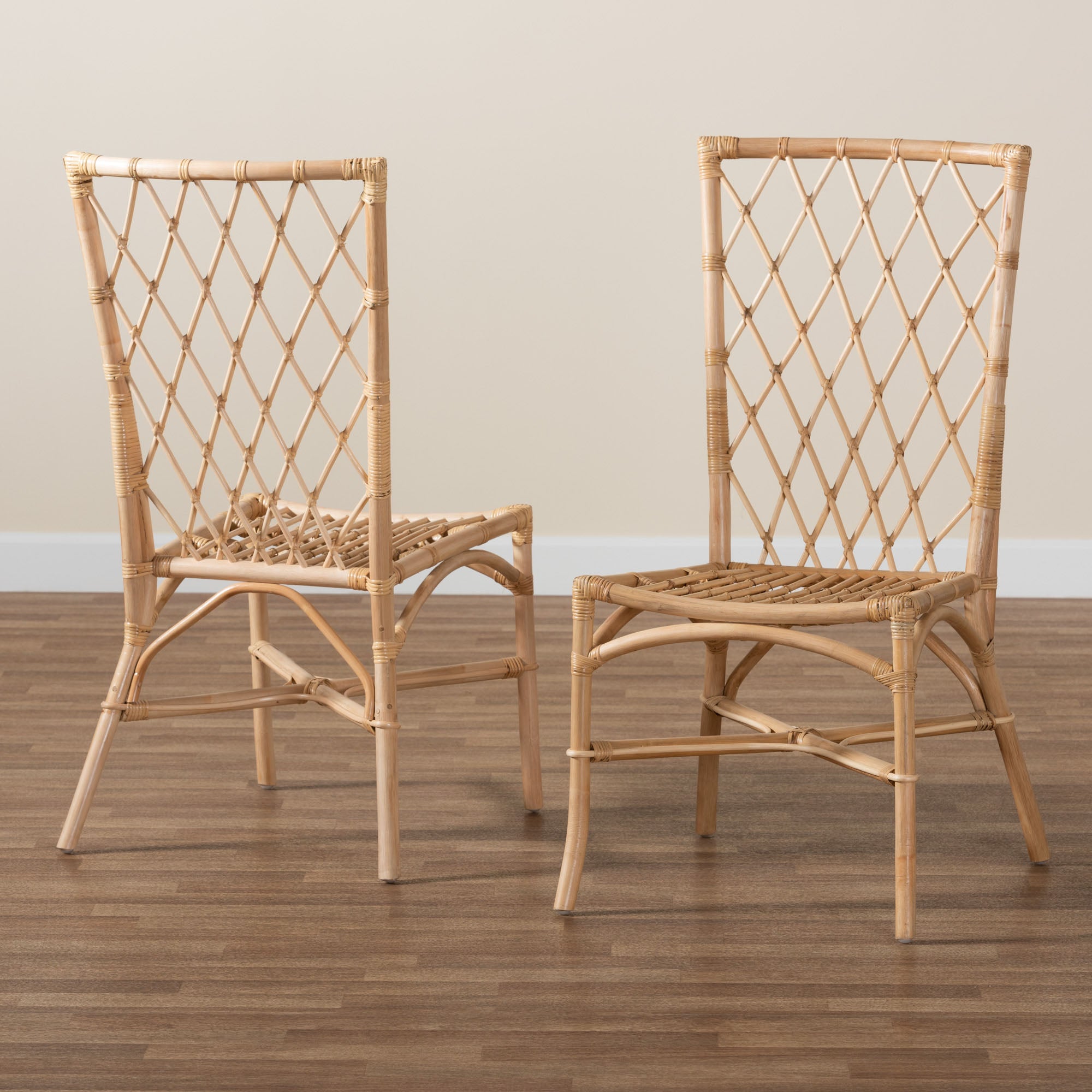 Baxton Studio Doria Modern Bohemian Natural Brown Rattan 2-Piece Dining Chair Set