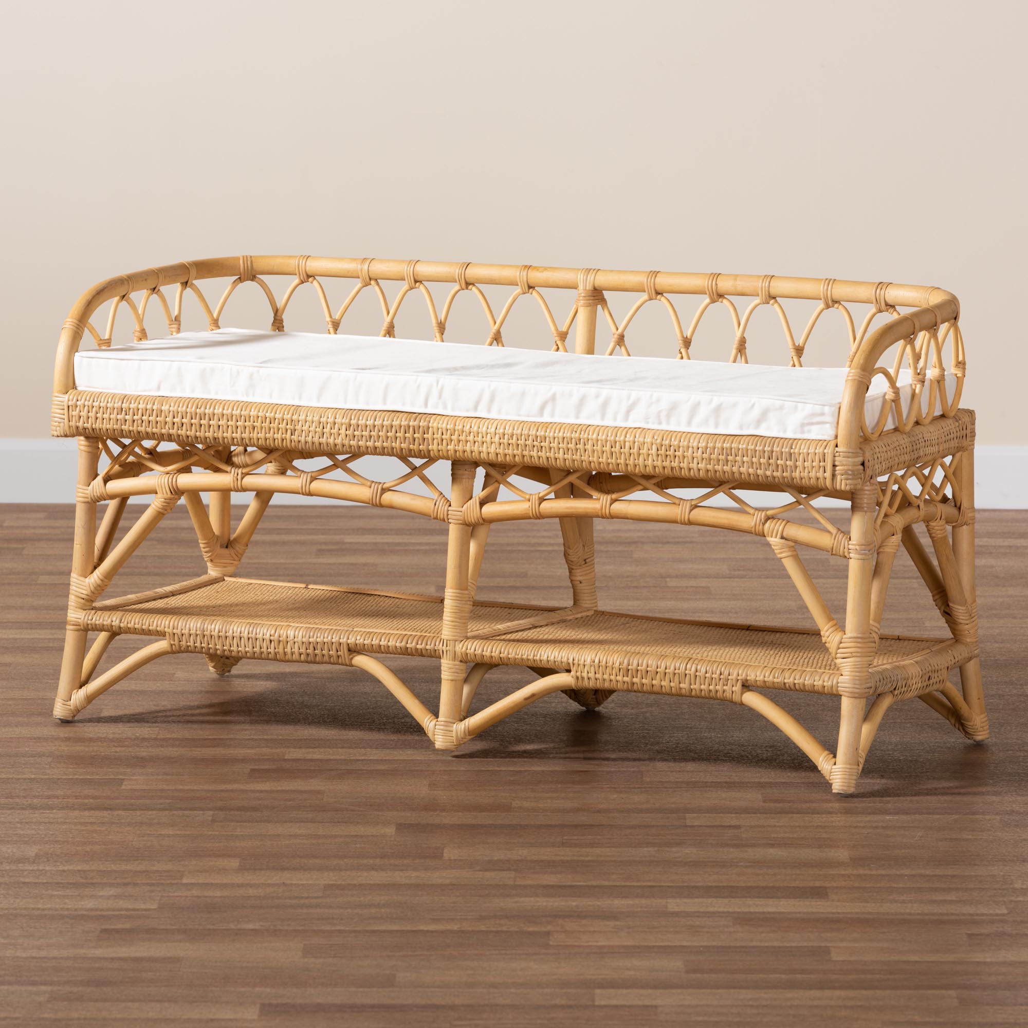 Baxton Studio Leryn Modern Bohemian Natural Brown Rattan Bench