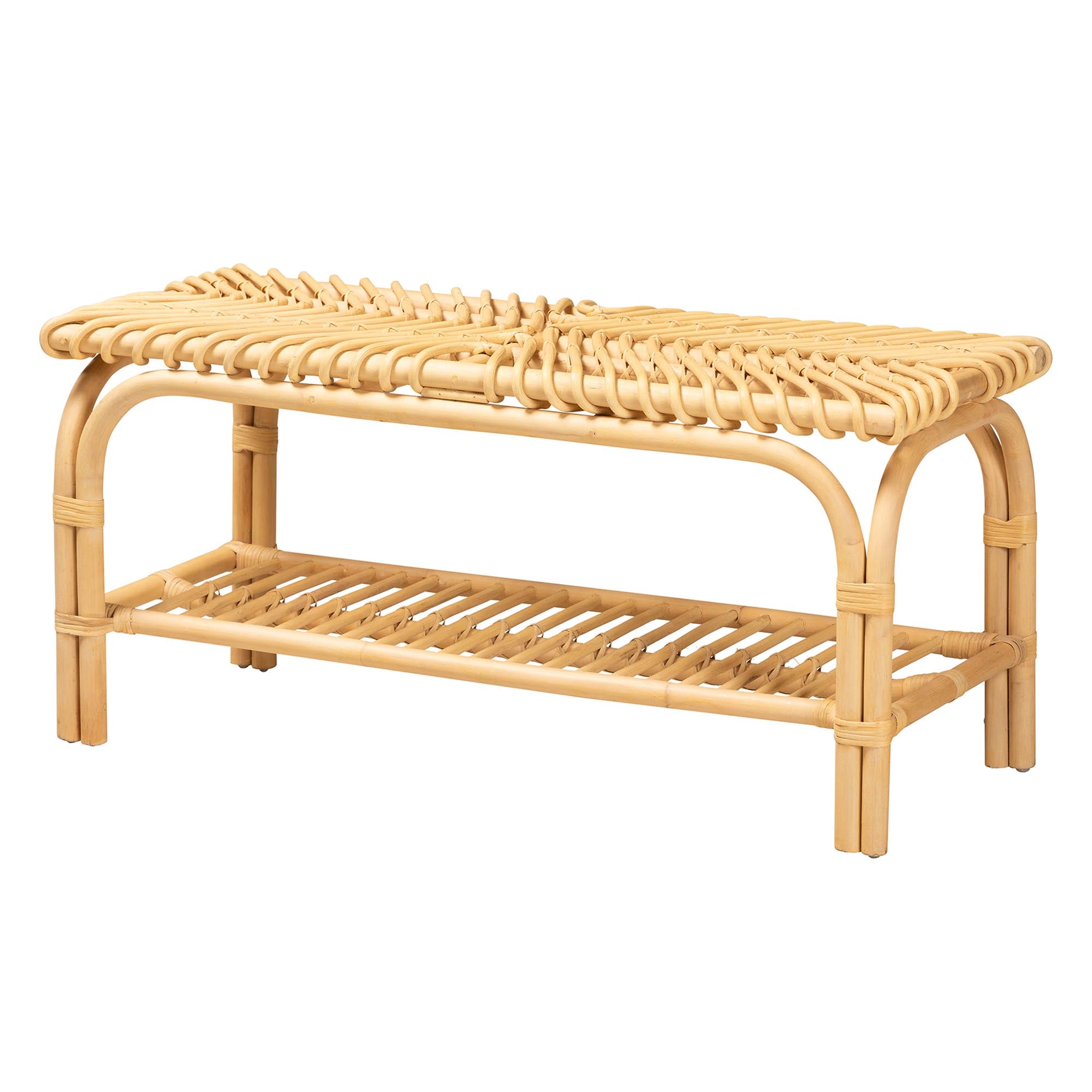 Baxton Studio Himari Modern Bohemian Natural Brown Rattan Accent Bench