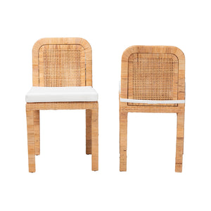 Baxton Studio Zariah Modern Bohemian Natural Brown Rattan And Mahogany Wood 2-Piece Dining Chair Set