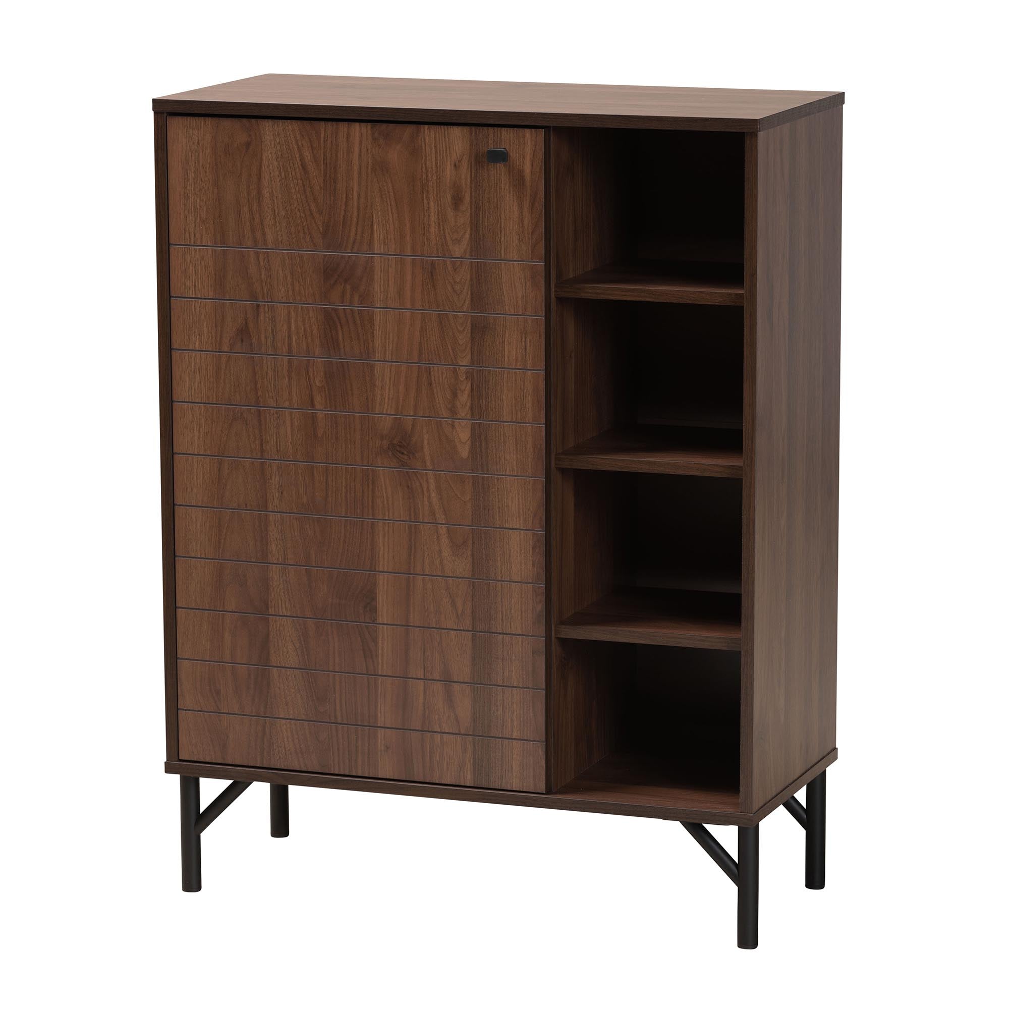 Baxton Studio Josette Mid-Century Modern Transitional Walnut Brown Finished Wood 1-Door Shoe Cabinet