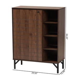 Baxton Studio Josette Mid-Century Modern Transitional Walnut Brown Finished Wood 1-Door Shoe Cabinet