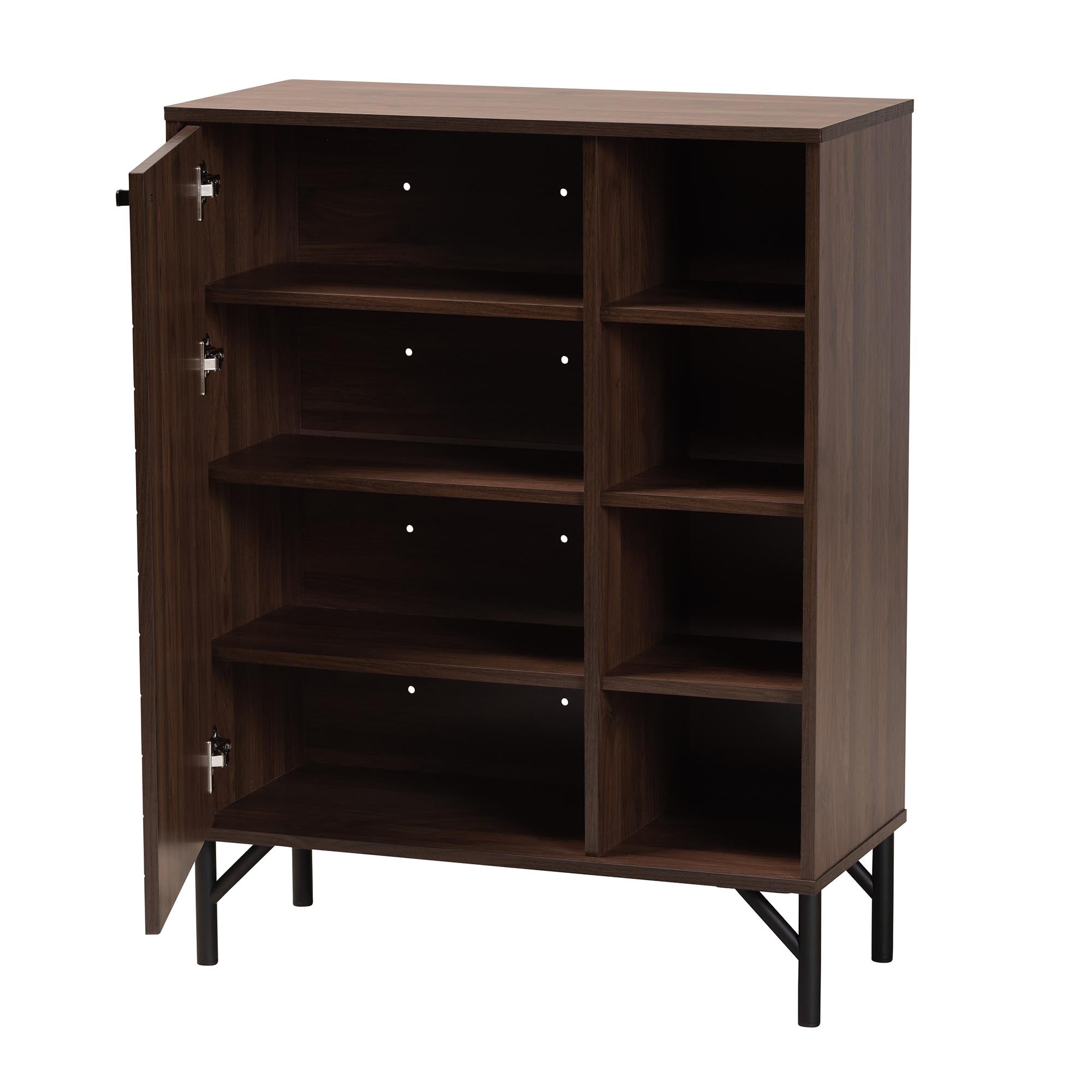 Baxton Studio Josette Mid-Century Modern Transitional Walnut Brown Finished Wood 1-Door Shoe Cabinet