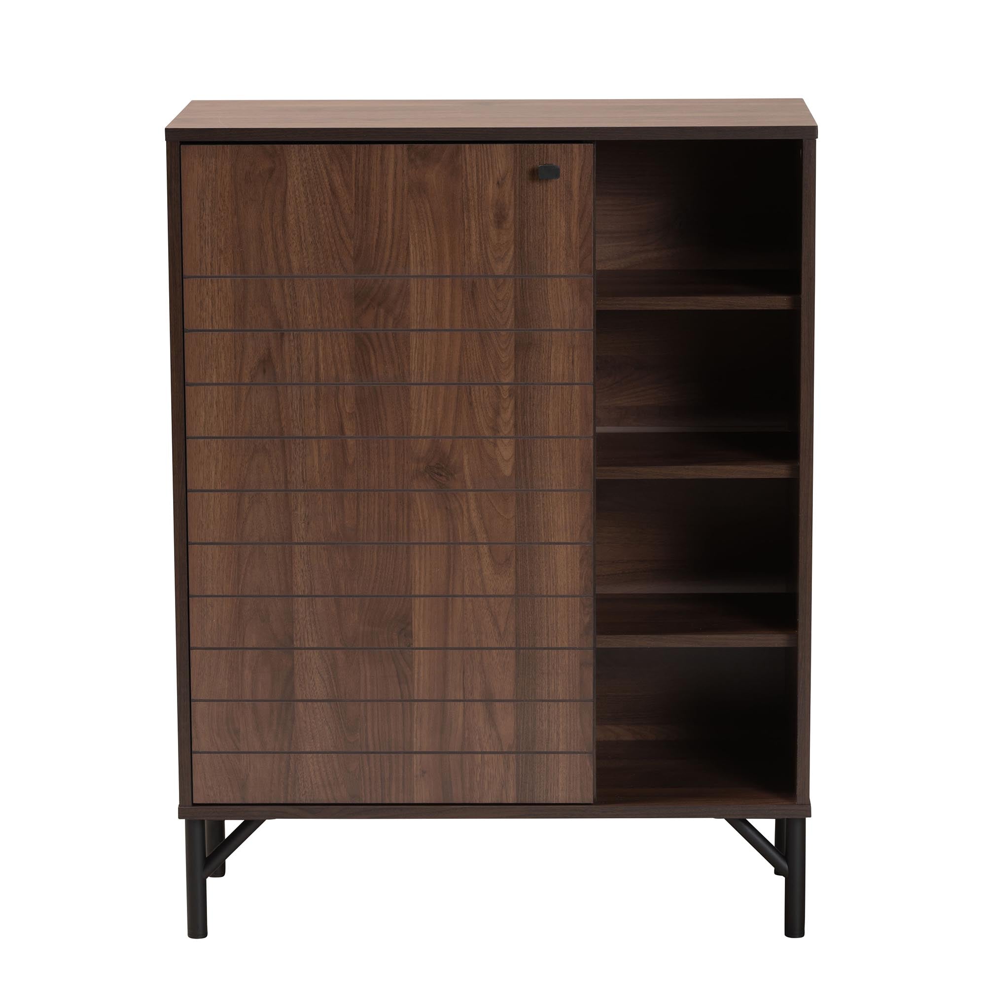 Baxton Studio Josette Mid-Century Modern Transitional Walnut Brown Finished Wood 1-Door Shoe Cabinet