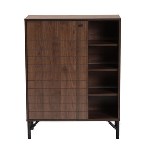 Baxton Studio Josette Mid-Century Modern Transitional Walnut Brown Finished Wood 1-Door Shoe Cabinet